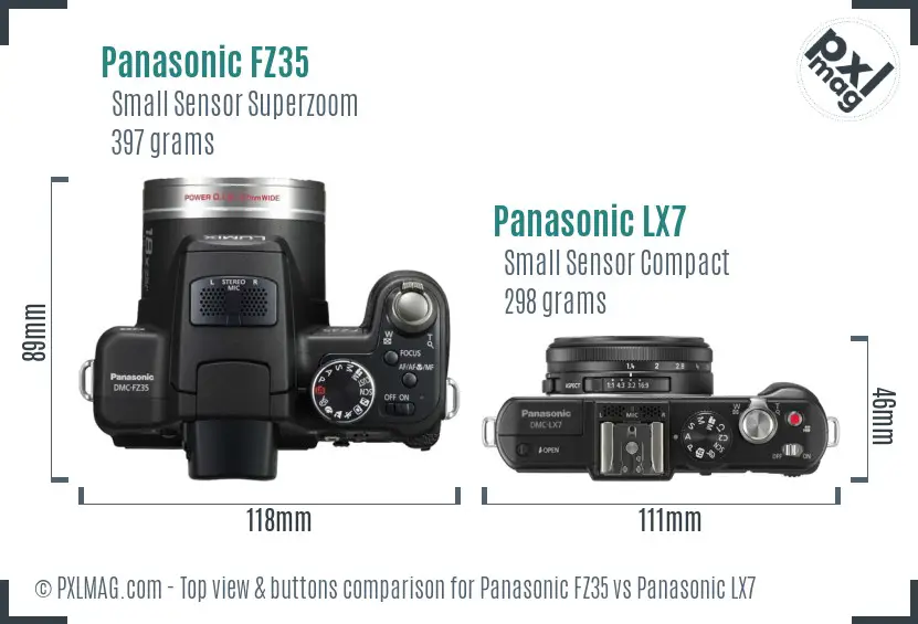 Panasonic FZ35 vs Panasonic LX7 top view buttons comparison