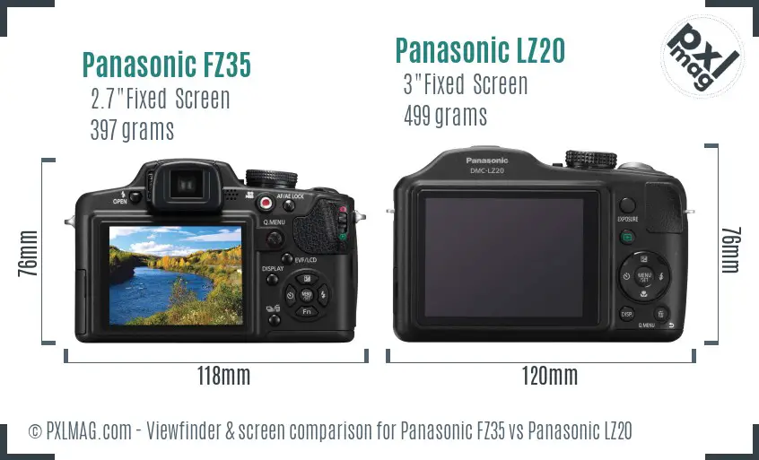 Panasonic FZ35 vs Panasonic LZ20 Screen and Viewfinder comparison