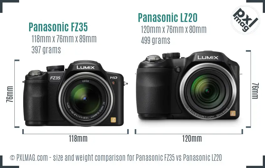 Panasonic FZ35 vs Panasonic LZ20 size comparison