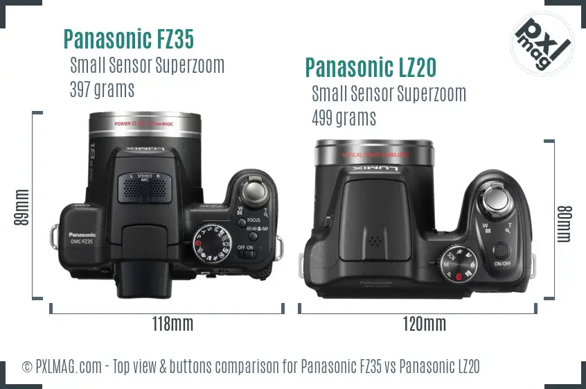 Panasonic FZ35 vs Panasonic LZ20 top view buttons comparison