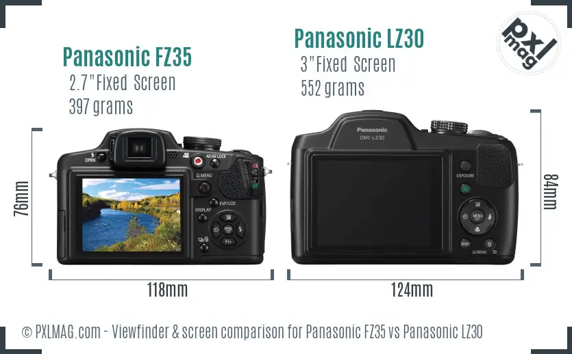 Panasonic FZ35 vs Panasonic LZ30 Screen and Viewfinder comparison