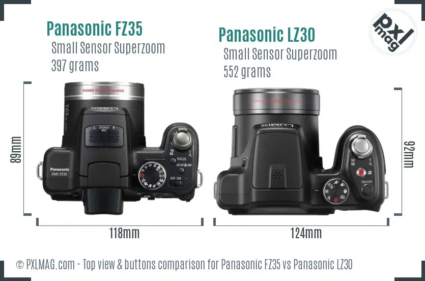 Panasonic FZ35 vs Panasonic LZ30 top view buttons comparison