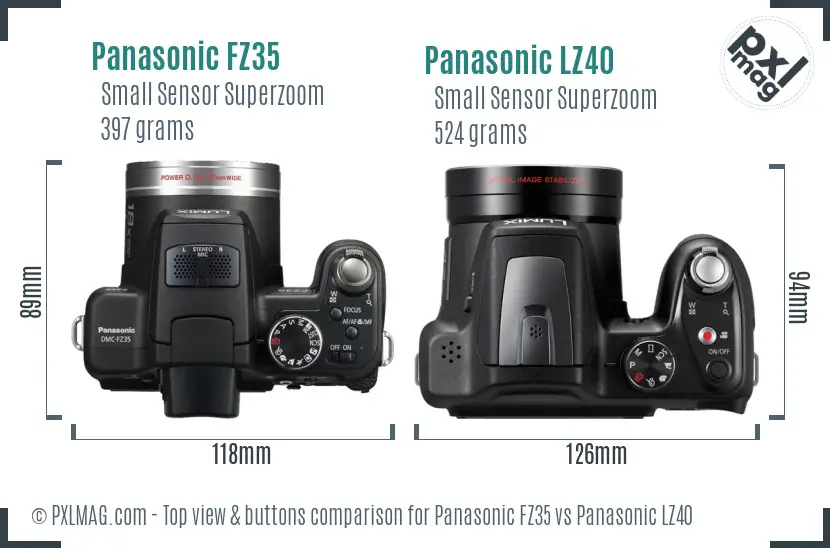 Panasonic FZ35 vs Panasonic LZ40 top view buttons comparison