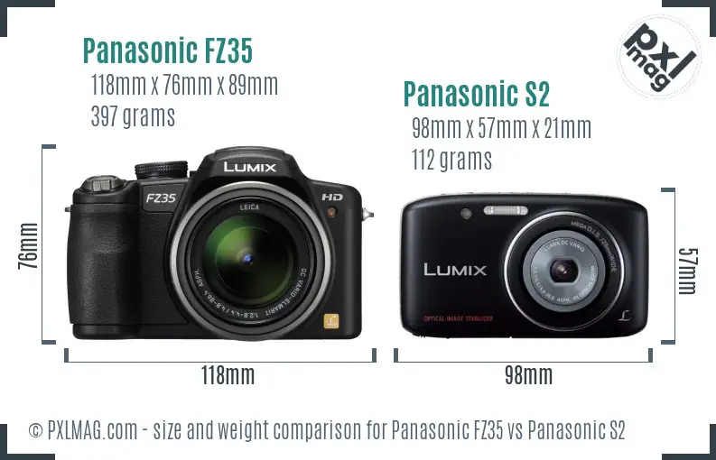 Panasonic FZ35 vs Panasonic S2 size comparison