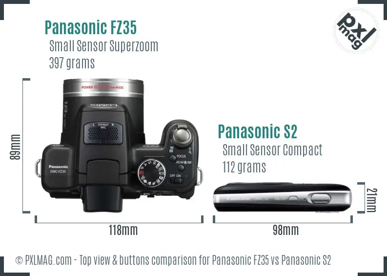 Panasonic FZ35 vs Panasonic S2 top view buttons comparison
