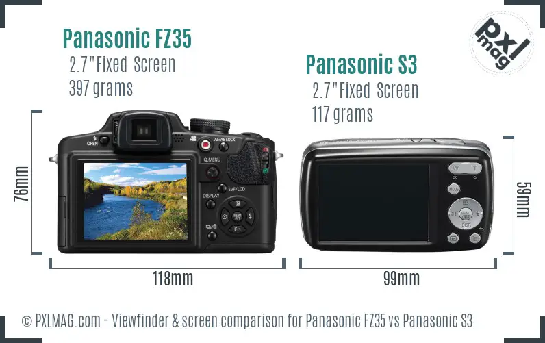 Panasonic FZ35 vs Panasonic S3 Screen and Viewfinder comparison
