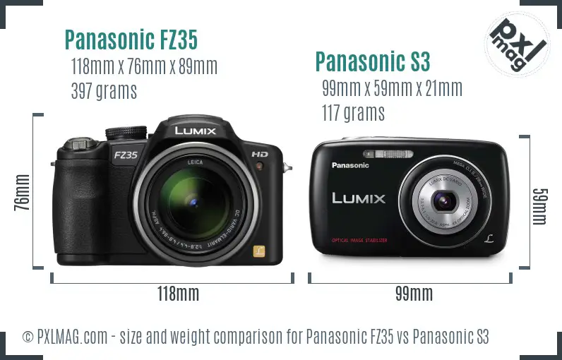 Panasonic FZ35 vs Panasonic S3 size comparison