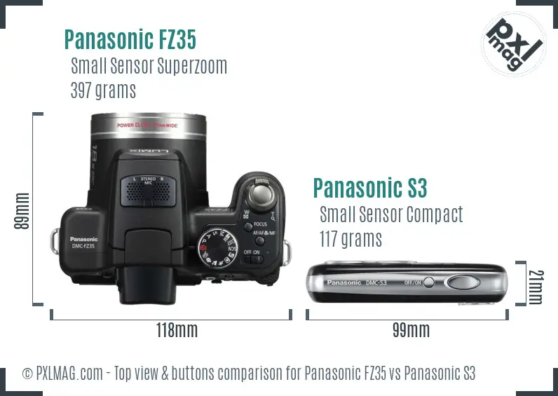 Panasonic FZ35 vs Panasonic S3 top view buttons comparison
