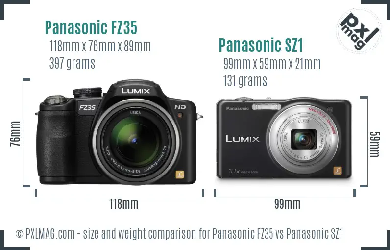 Panasonic FZ35 vs Panasonic SZ1 size comparison