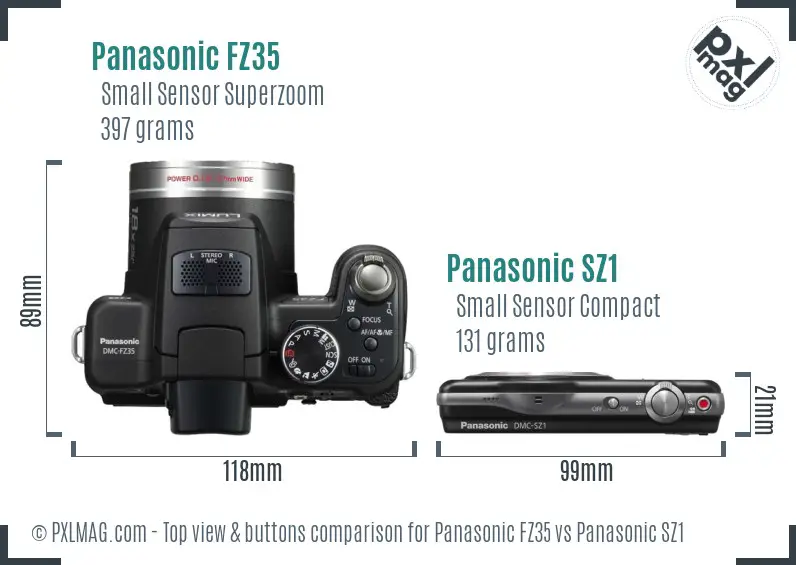 Panasonic FZ35 vs Panasonic SZ1 top view buttons comparison