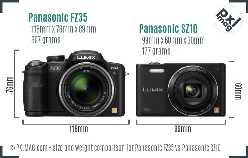 Panasonic FZ35 vs Panasonic SZ10 size comparison