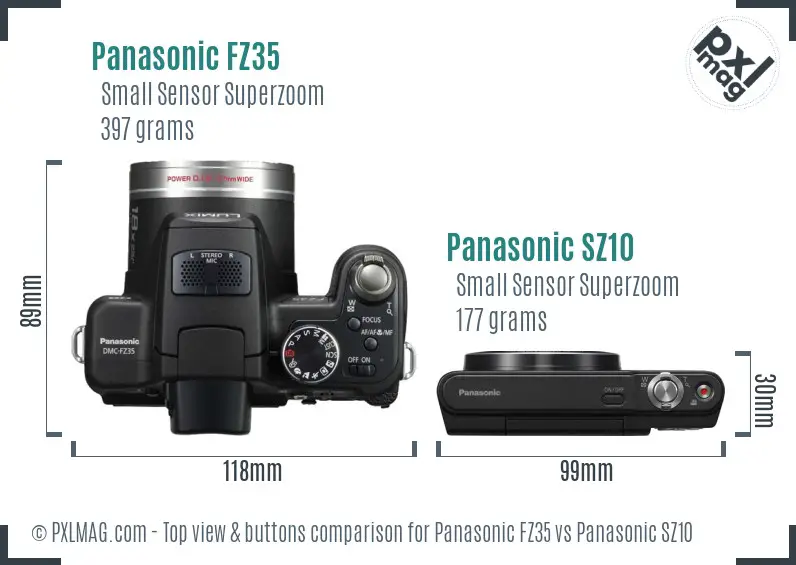 Panasonic FZ35 vs Panasonic SZ10 top view buttons comparison