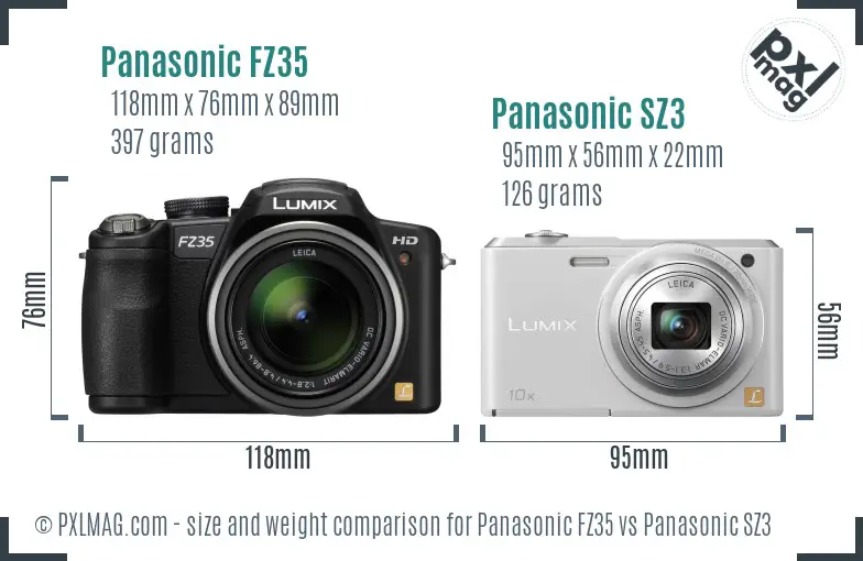 Panasonic FZ35 vs Panasonic SZ3 size comparison