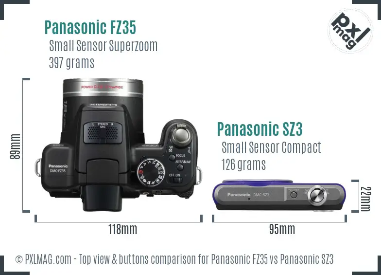 Panasonic FZ35 vs Panasonic SZ3 top view buttons comparison