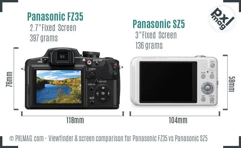 Panasonic FZ35 vs Panasonic SZ5 Screen and Viewfinder comparison