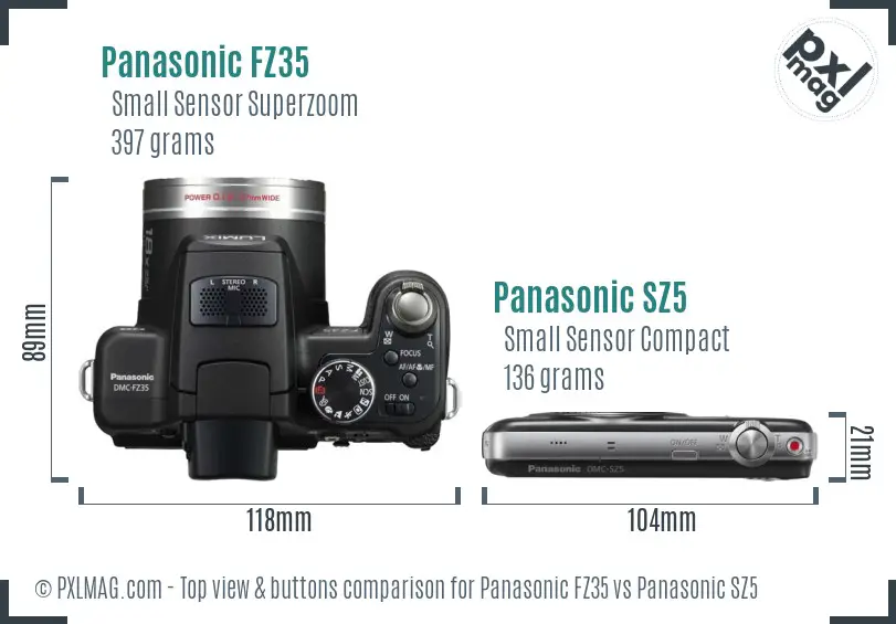 Panasonic FZ35 vs Panasonic SZ5 top view buttons comparison