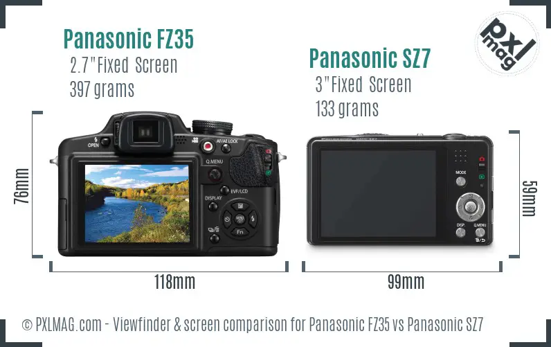 Panasonic FZ35 vs Panasonic SZ7 Screen and Viewfinder comparison