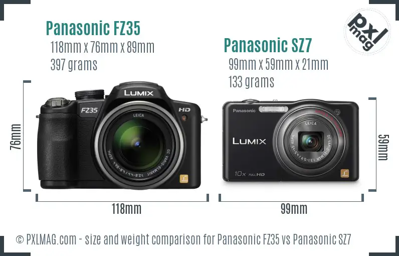 Panasonic FZ35 vs Panasonic SZ7 size comparison