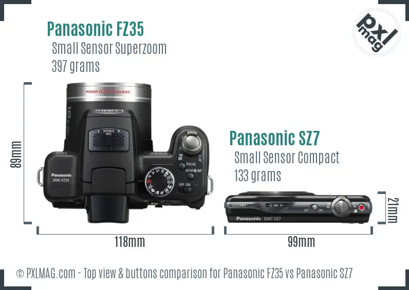 Panasonic FZ35 vs Panasonic SZ7 top view buttons comparison
