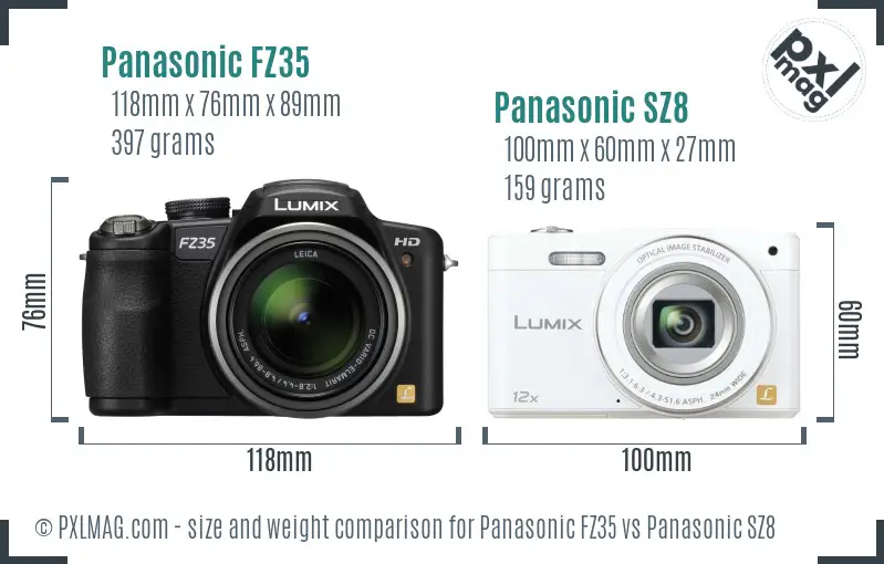 Panasonic FZ35 vs Panasonic SZ8 size comparison