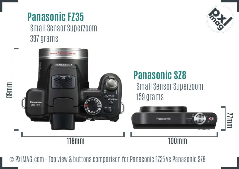 Panasonic FZ35 vs Panasonic SZ8 top view buttons comparison