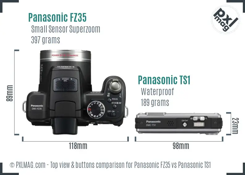 Panasonic FZ35 vs Panasonic TS1 top view buttons comparison