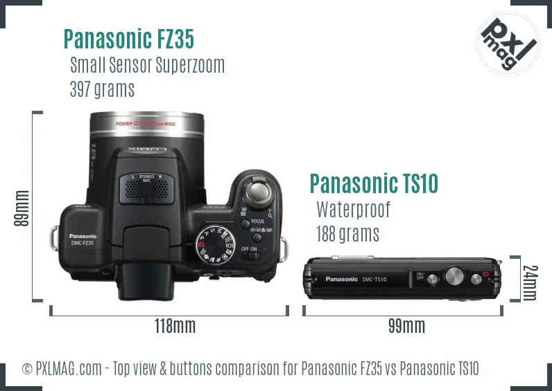 Panasonic FZ35 vs Panasonic TS10 top view buttons comparison
