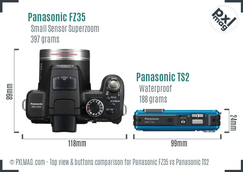 Panasonic FZ35 vs Panasonic TS2 top view buttons comparison