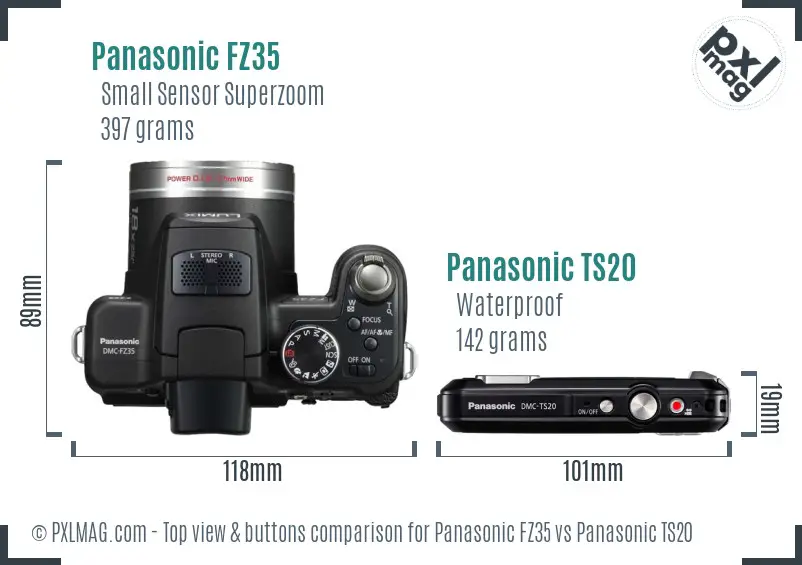 Panasonic FZ35 vs Panasonic TS20 top view buttons comparison