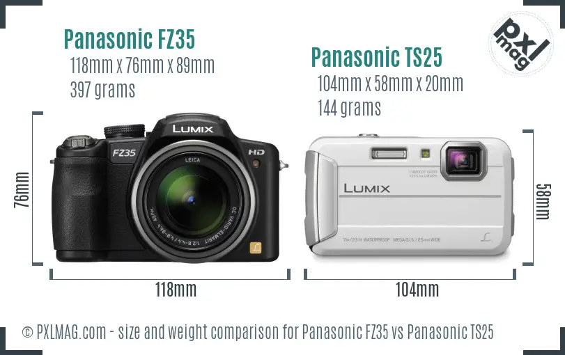 Panasonic FZ35 vs Panasonic TS25 size comparison