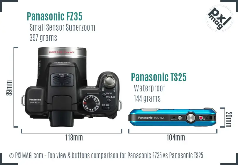 Panasonic FZ35 vs Panasonic TS25 top view buttons comparison