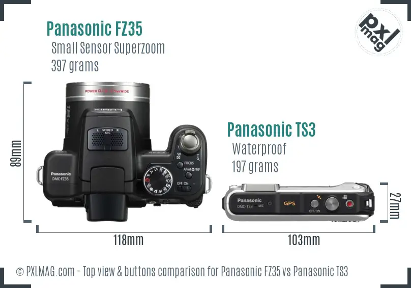 Panasonic FZ35 vs Panasonic TS3 top view buttons comparison
