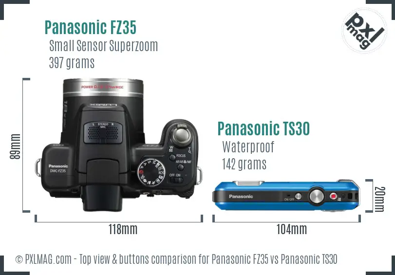 Panasonic FZ35 vs Panasonic TS30 top view buttons comparison