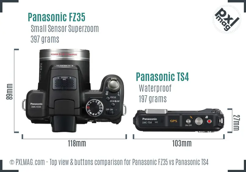 Panasonic FZ35 vs Panasonic TS4 top view buttons comparison