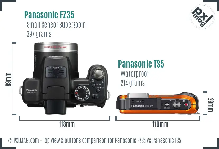 Panasonic FZ35 vs Panasonic TS5 top view buttons comparison