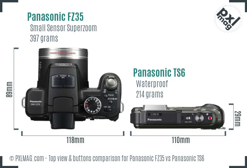 Panasonic FZ35 vs Panasonic TS6 top view buttons comparison