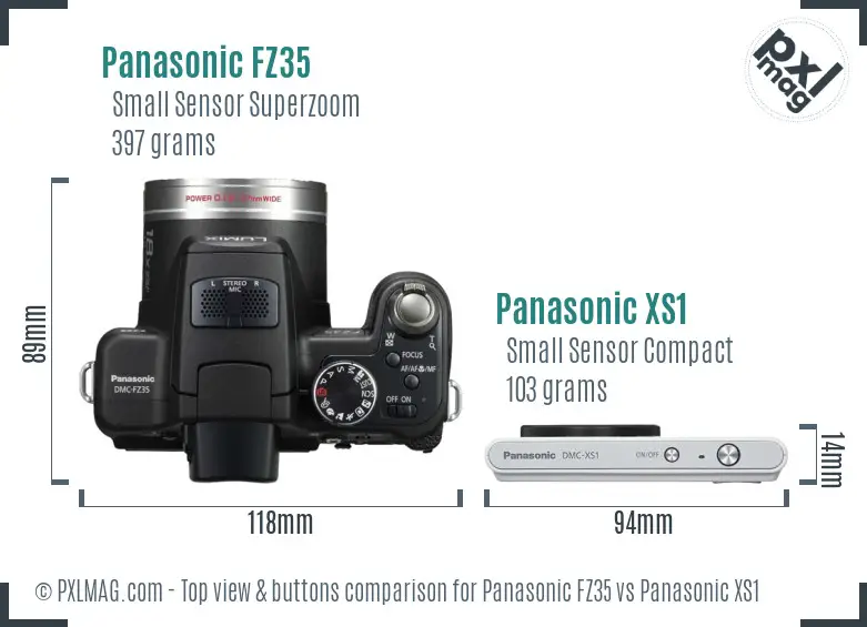 Panasonic FZ35 vs Panasonic XS1 top view buttons comparison