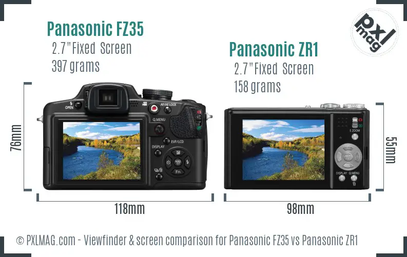 Panasonic FZ35 vs Panasonic ZR1 Screen and Viewfinder comparison