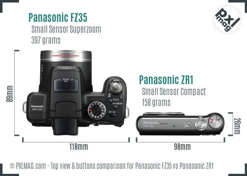 Panasonic FZ35 vs Panasonic ZR1 top view buttons comparison