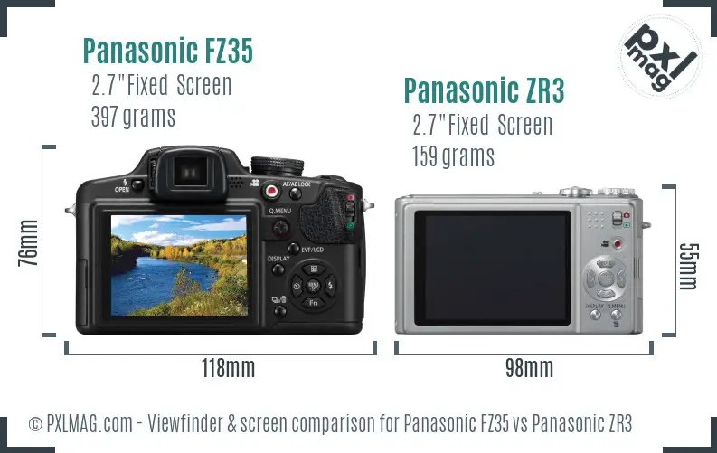 Panasonic FZ35 vs Panasonic ZR3 Screen and Viewfinder comparison