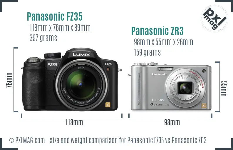 Panasonic FZ35 vs Panasonic ZR3 size comparison