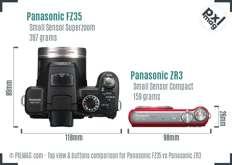 Panasonic FZ35 vs Panasonic ZR3 top view buttons comparison