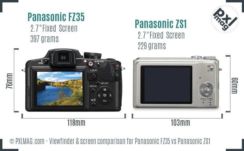 Panasonic FZ35 vs Panasonic ZS1 Screen and Viewfinder comparison