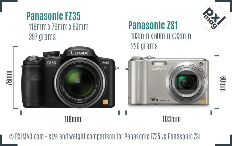 Panasonic FZ35 vs Panasonic ZS1 size comparison