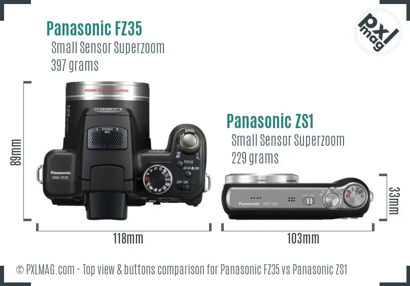 Panasonic FZ35 vs Panasonic ZS1 top view buttons comparison