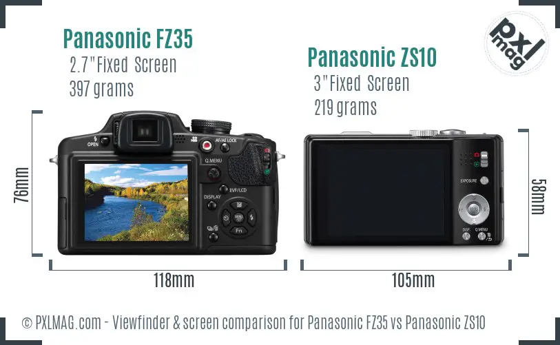 Panasonic FZ35 vs Panasonic ZS10 Screen and Viewfinder comparison