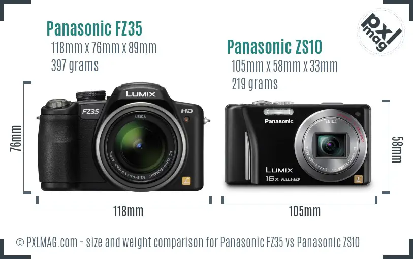 Panasonic FZ35 vs Panasonic ZS10 size comparison