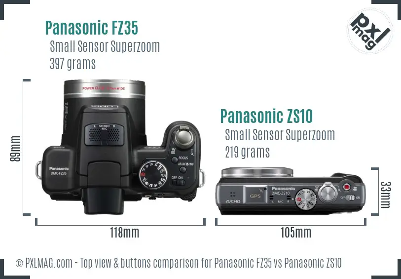 Panasonic FZ35 vs Panasonic ZS10 top view buttons comparison