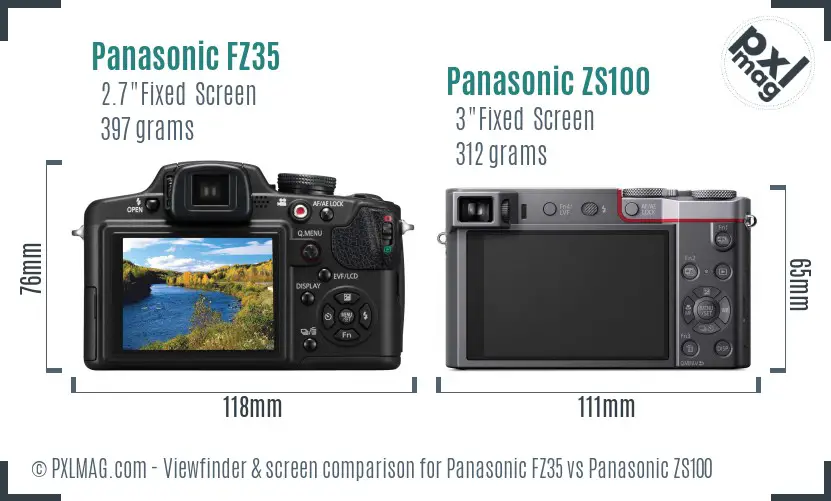 Panasonic FZ35 vs Panasonic ZS100 Screen and Viewfinder comparison