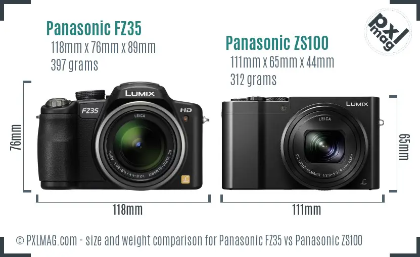 Panasonic FZ35 vs Panasonic ZS100 size comparison